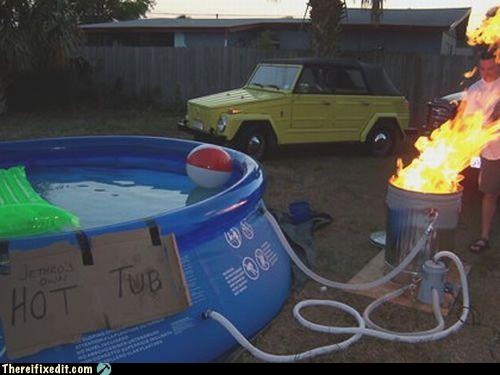 hot tub pool with a burning bin