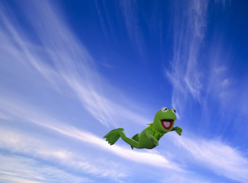 Sky diving Kermit frog