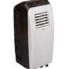 Airconco Mini portable air conditioner at an angle, white and dark brown case (vertical image)