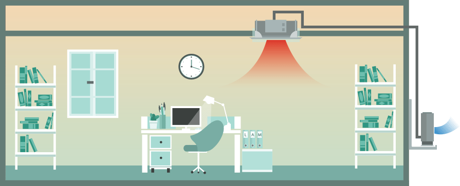 medical office, ceiling cassette air conditioner, single-split (heating), illustration