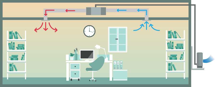 medical office, ducted air conditioning system, single-split (heating), illustration