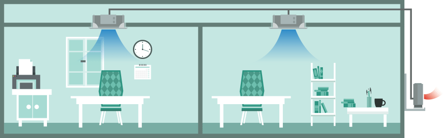 School, ceiling cassette air conditioner, multi-split (heating), illustration