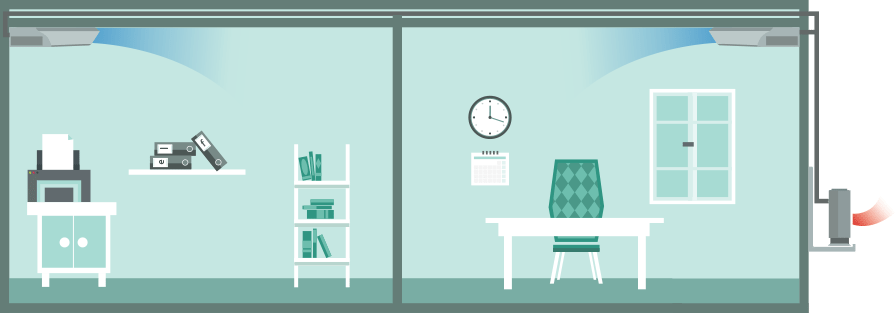 Under-Ceiling air conditioner, multi-split (heating), illustration