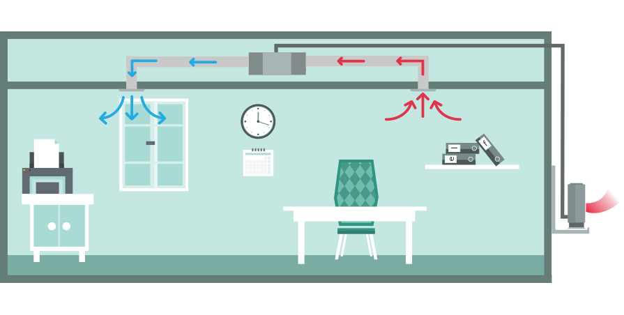 School Ducted Air Conditioner, Single Split (heating), illustation