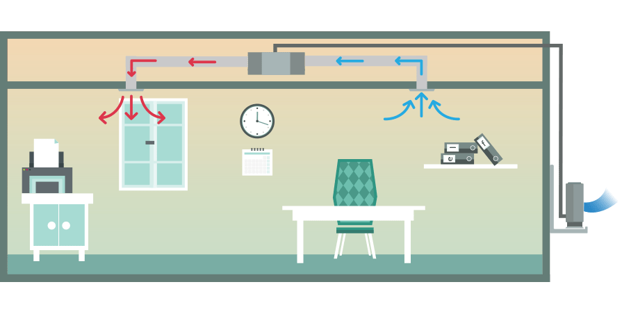 School Ducted Air Conditioner, Single Split (heating), illustation