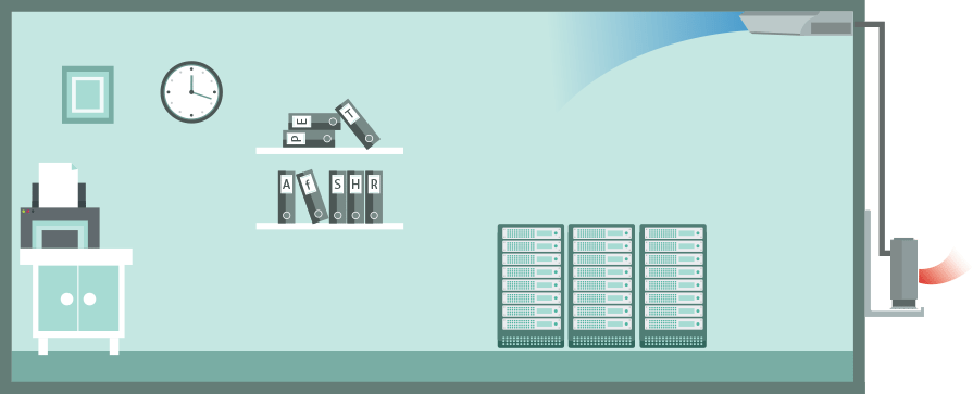 Under ceiling air conditioner in a server room, single split (heating), illustration