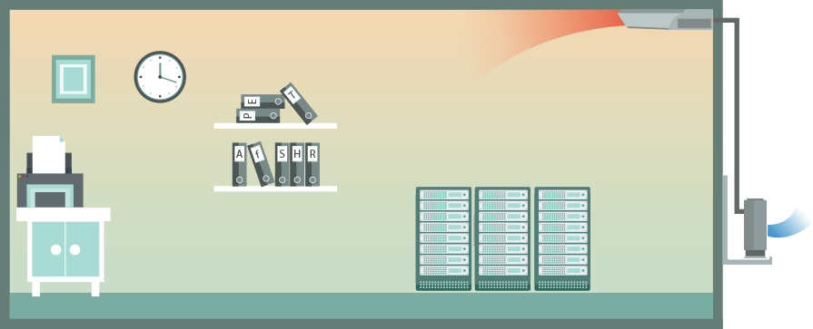 Under ceiling air conditioner in a server room, single split (heating), illustration