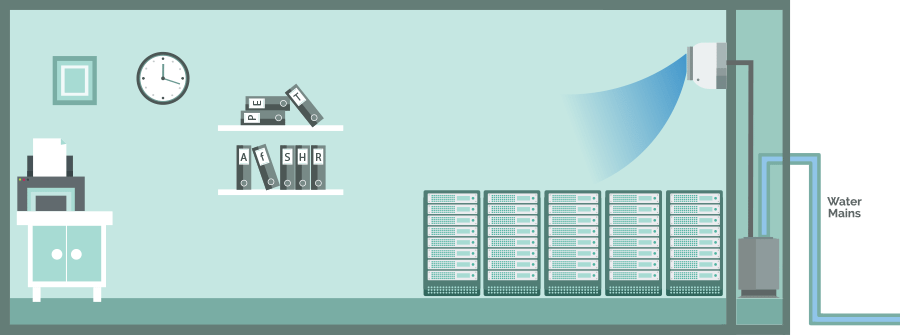 Wall mounted air conditioner in a server room, water-cooled (heating), illustration