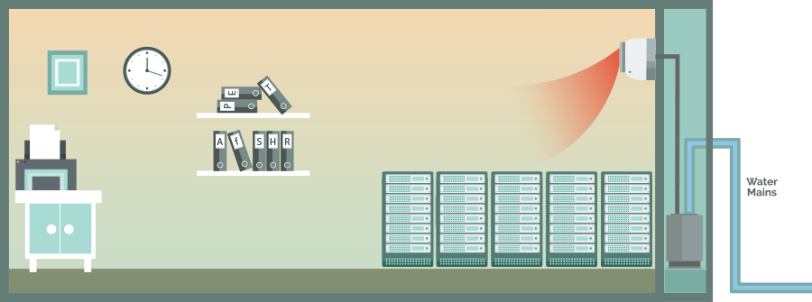 Wall mounted air conditioner in a server room, water-cooled (heating), illustration