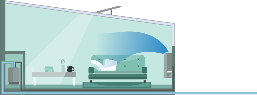 Conservatory low wall mounted Air Conditioner, single-split (heating), illustation