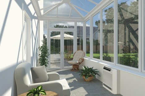 Low Wall Mounted Air Conditioner Installed in a Conservatory