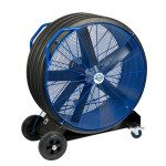 Blue Max 950 portable industrial fan at an angle (facing right) - black and blue