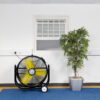 Black, portable Tank Fan in a showroom