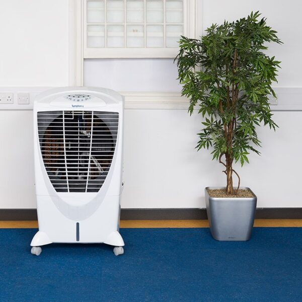 Winter-i evaporative cooler in an office window open