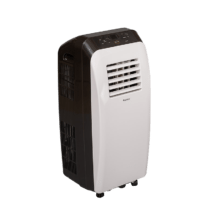 Airconco Mini portable air conditioner at an angle, white and dark brown case - white png background