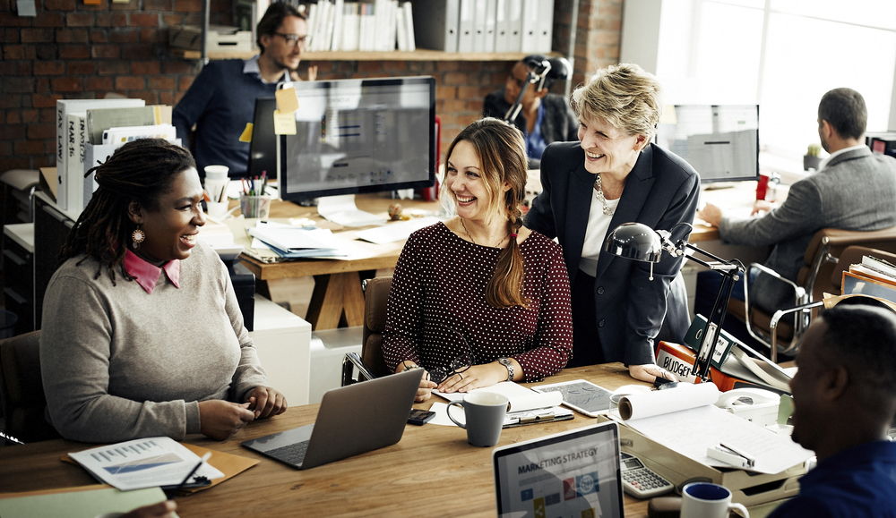 office workers smiling